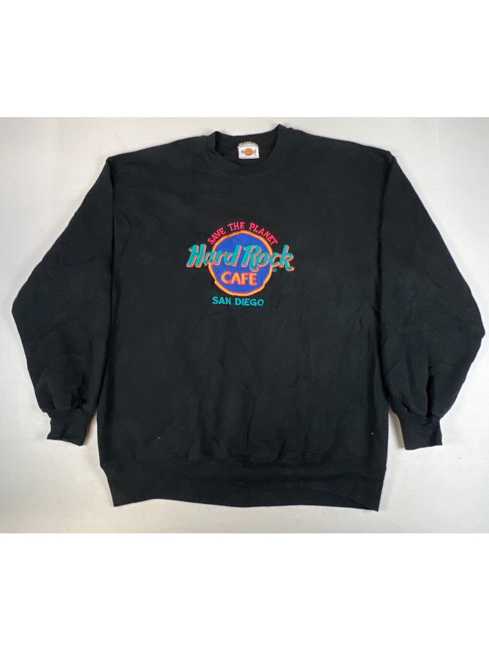 Hard Rock Cafe Men L Sweatshirt Black Save The Planet San Diego USA Vintage